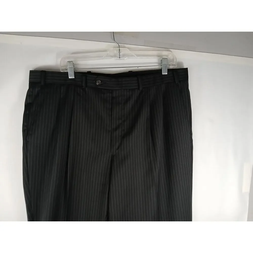 Ralph Lauren Pinstripe Wool Suit Blazer & Pants Blk Sz 48R 38Wx 32L 69456/90736